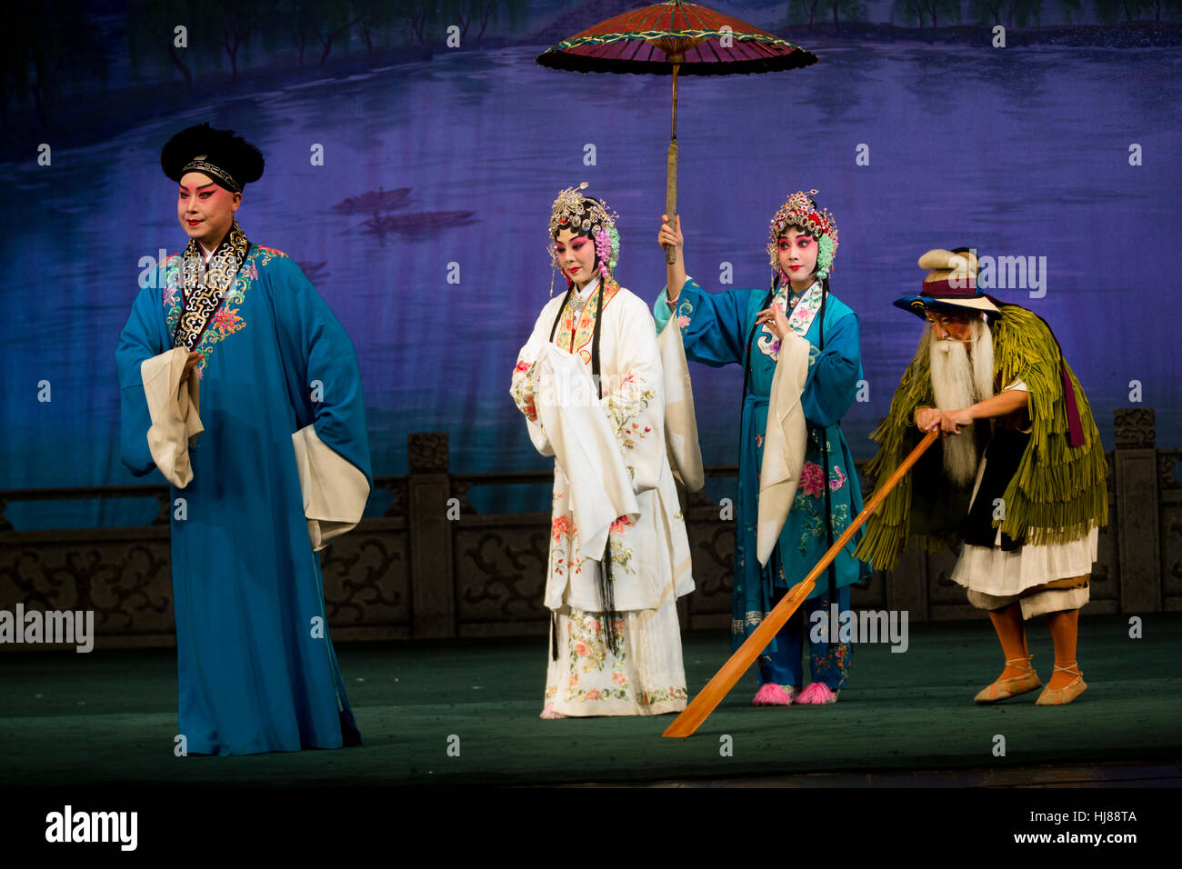 Actors of the Beijing Opera Troupe perform the famous story 'The Legend of the White Snake' at a stage in Moscow Stock Photo