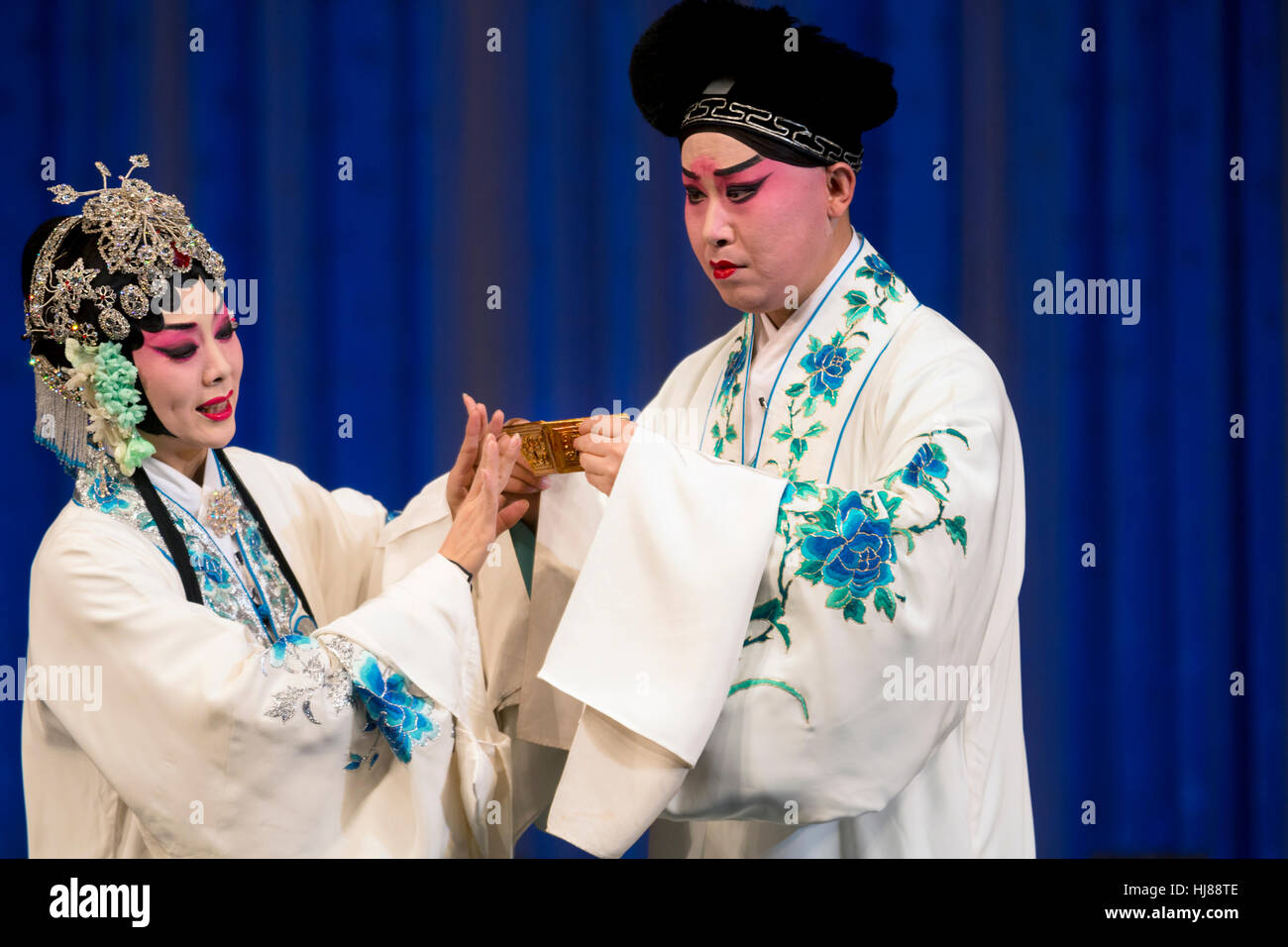Actors of the Beijing Opera Troupe perform the famous story 'The Legend of the White Snake' at a stage in Moscow Stock Photo