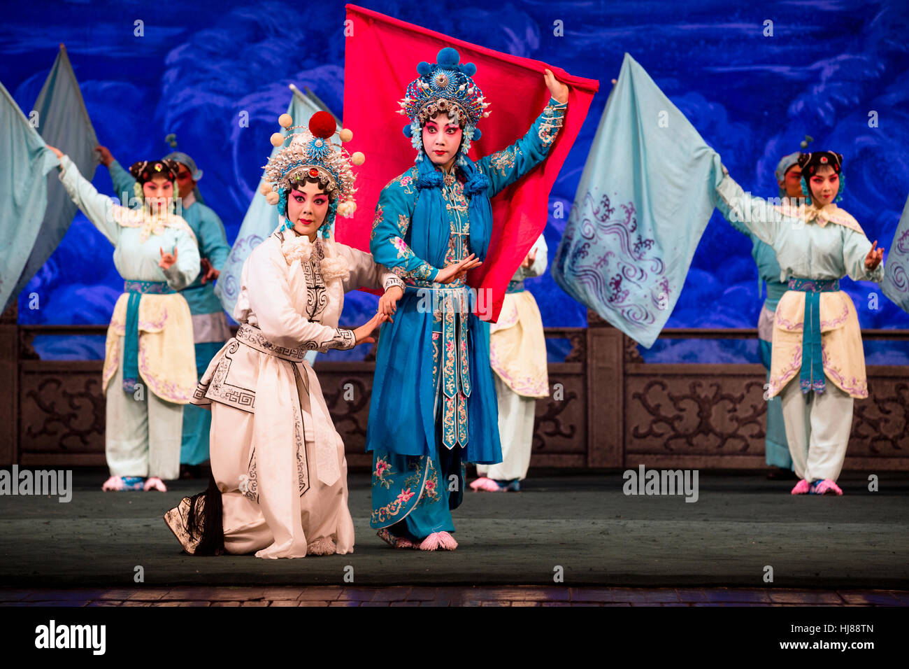 Actors of the Beijing Opera Troupe perform the famous story 'The Legend of the White Snake' at a stage in Moscow Stock Photo