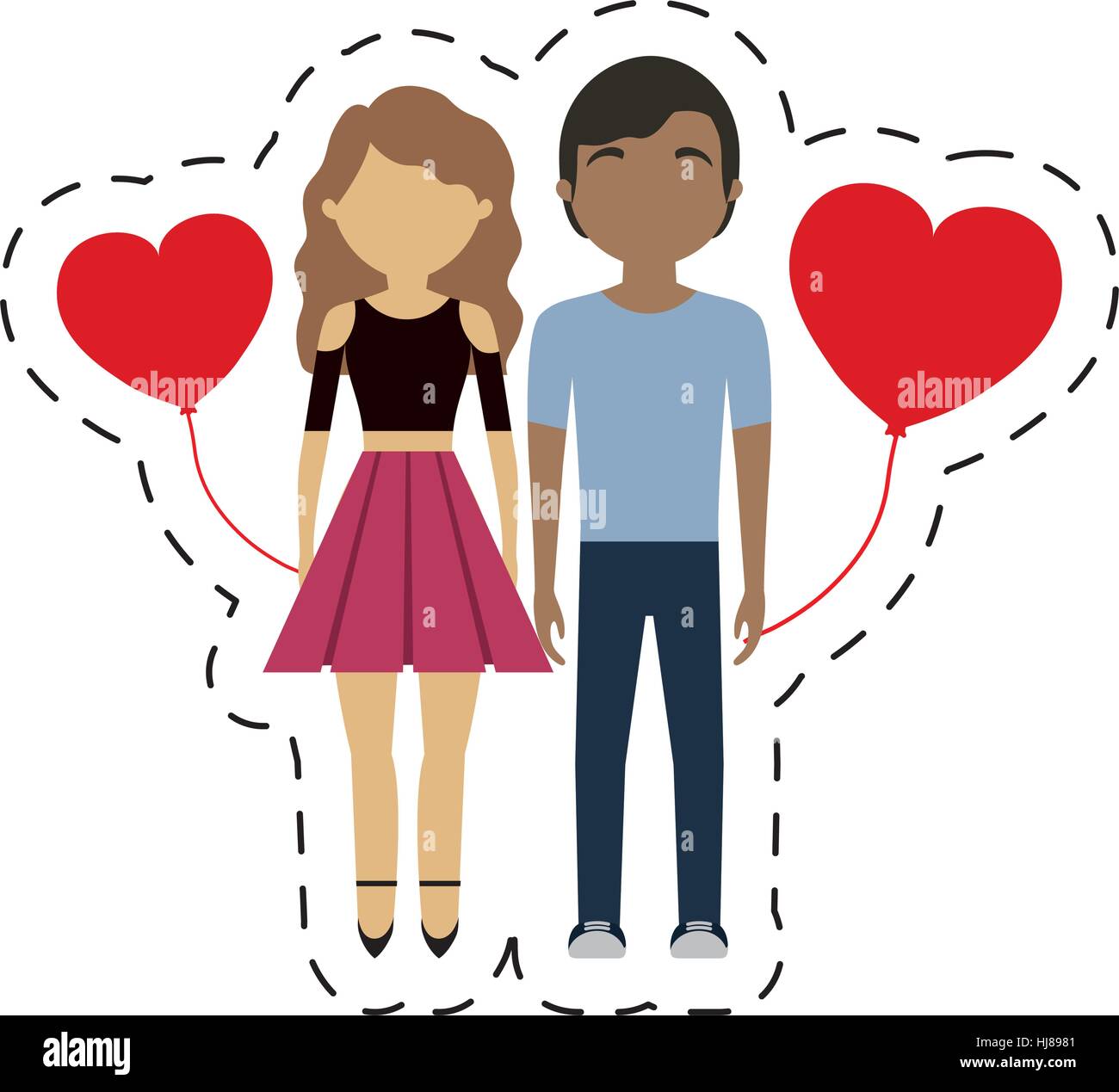 couple mixed race red hearts balloon vector illustration eps 10 Stock ...