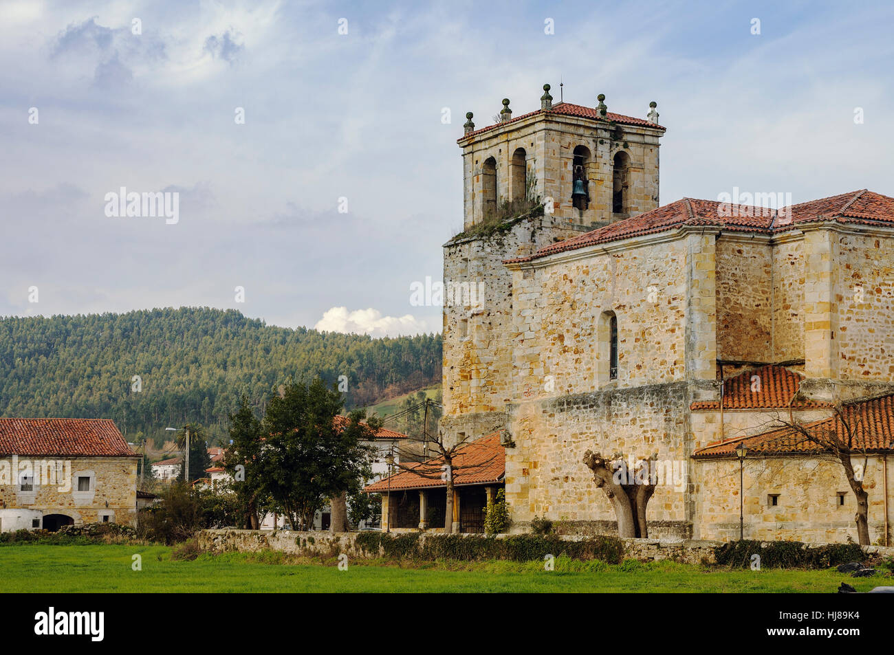 Church of San pelayo, Cicero, Cantabria, Spain, Europe, Stock Photo