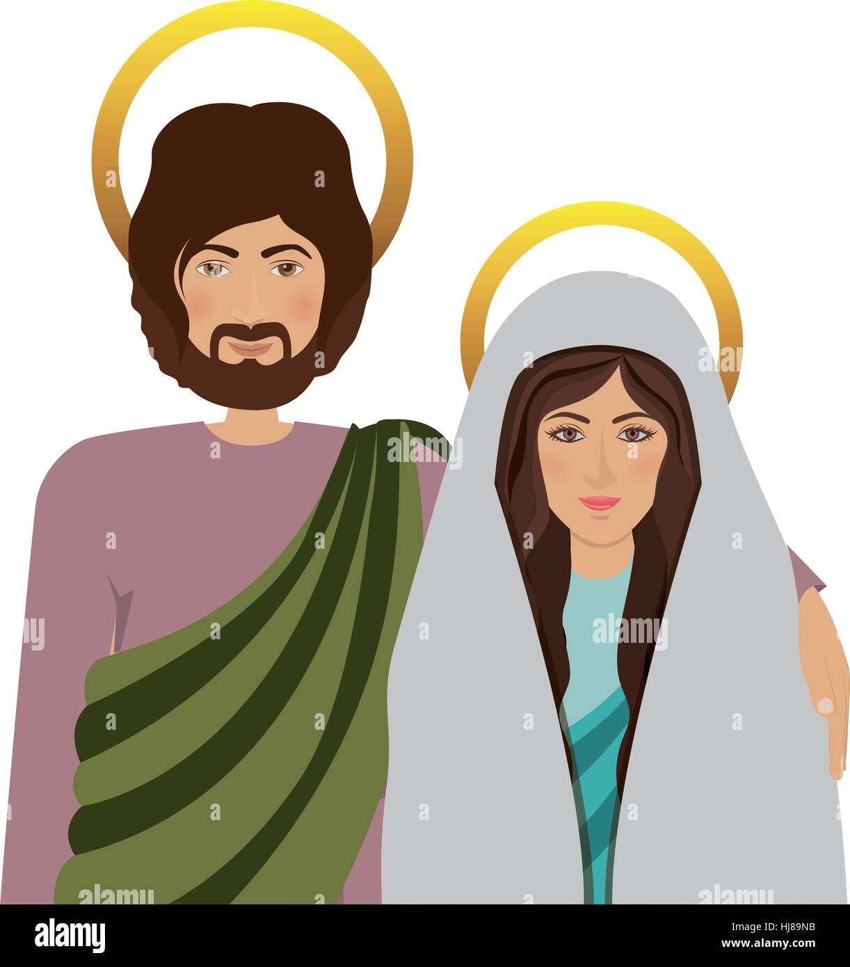 half body picture colorful virgin mary and saint joseph vector illustration Stock Vector