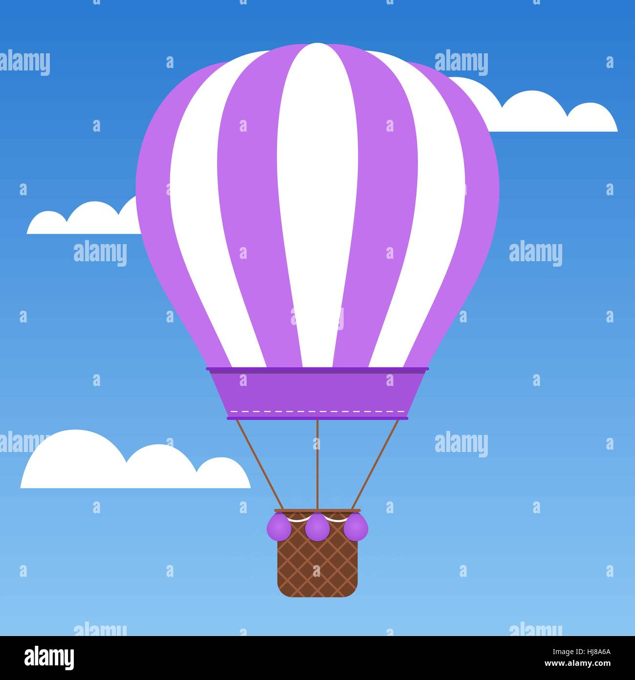 Beautiful purple hot air balloon traveling around the world. Stock Vector