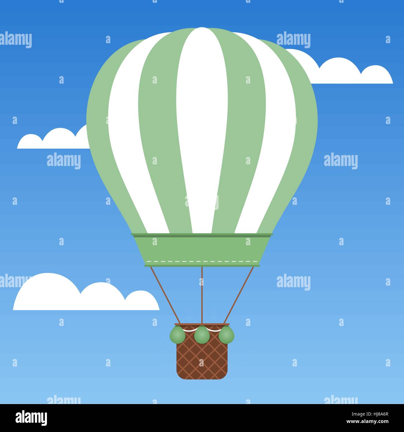 Beautiful green hot air balloon traveling around the world. Stock Vector