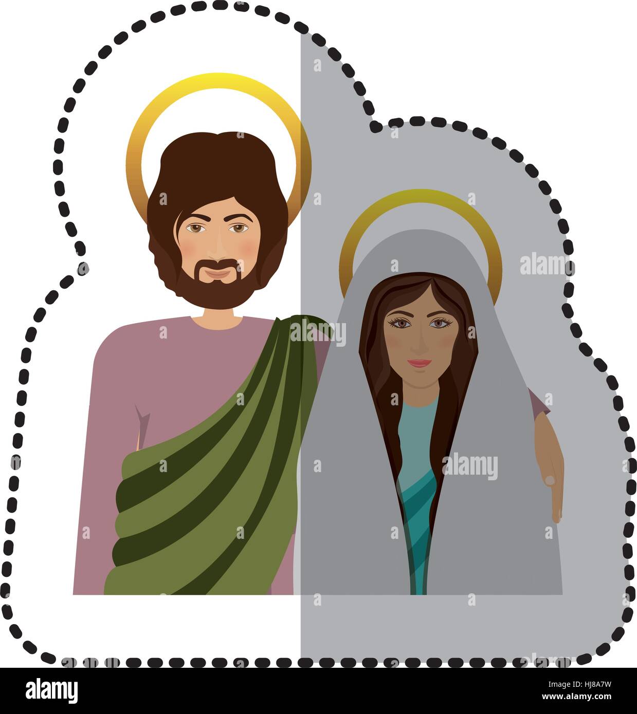 sticker half body picture medium shade of virgin mary and saint joseph vector illustration Stock Vector