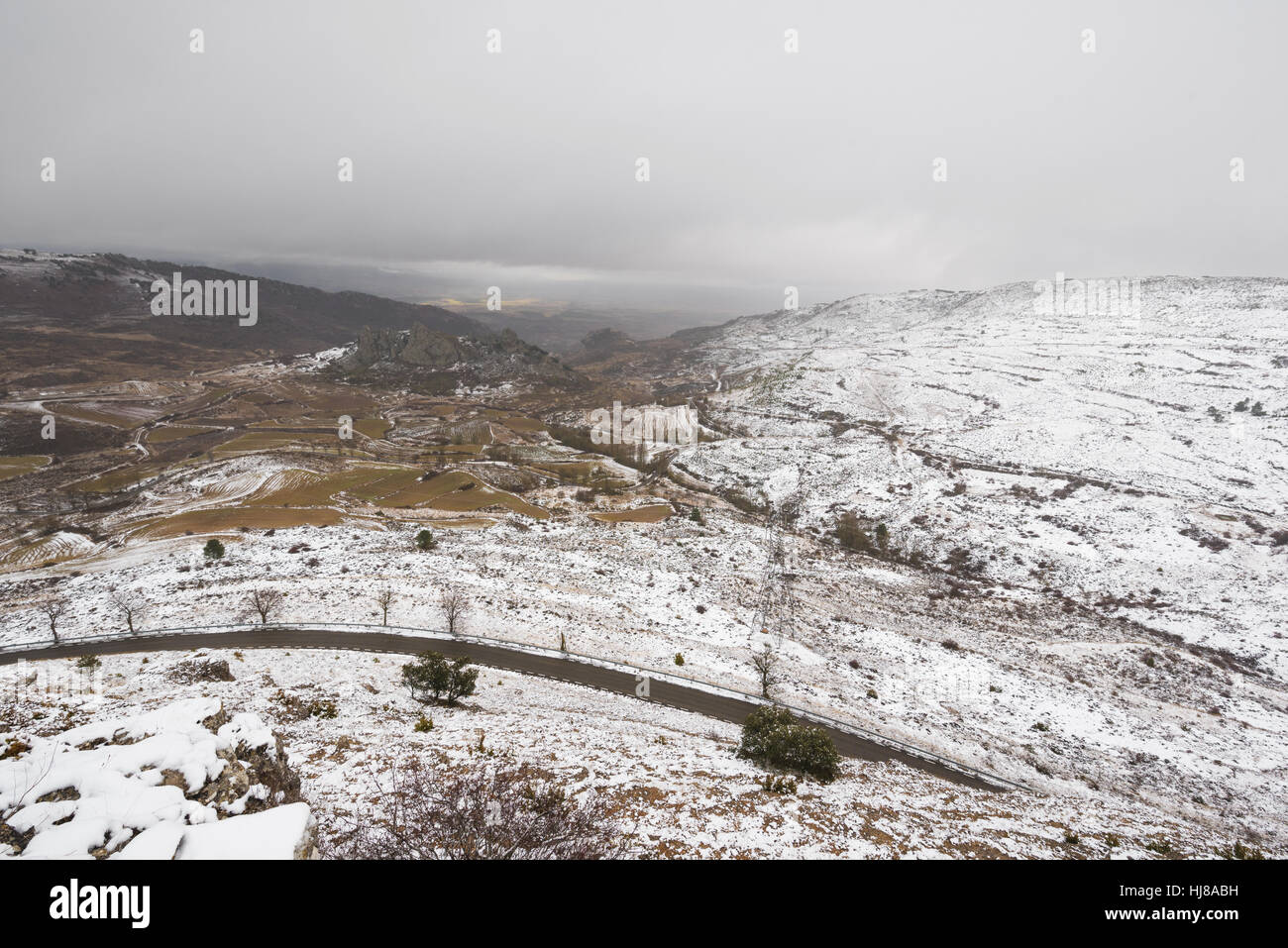 Snowed landscape of Paramo de Masa mountains, in north Burgos province, Spain. Stock Photo