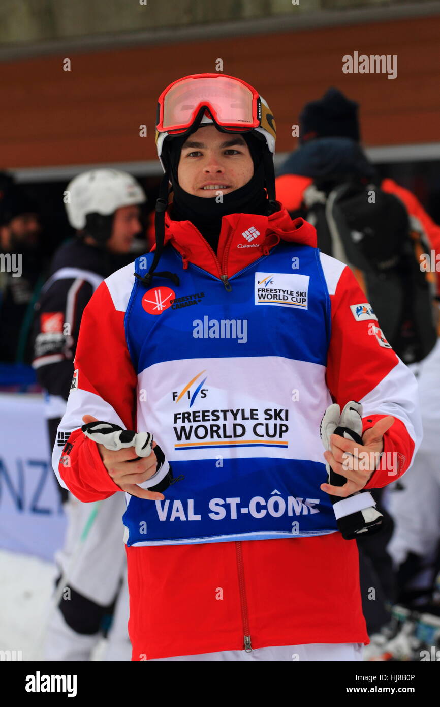 Mikael Kingsbury of Canada wins the FIS Freestyle World Cup 2017  men'' moguls event at Val Saint-Come,Quebec.January 21 2017 Stock Photo