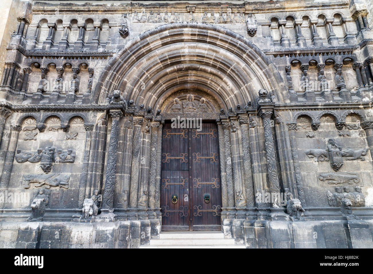 Schottenportal, north portal, romanticism, Scots Monastery or Sankt Jacob Church, Regensburg, Upper Palatinate, Bavaria, Germany Stock Photo