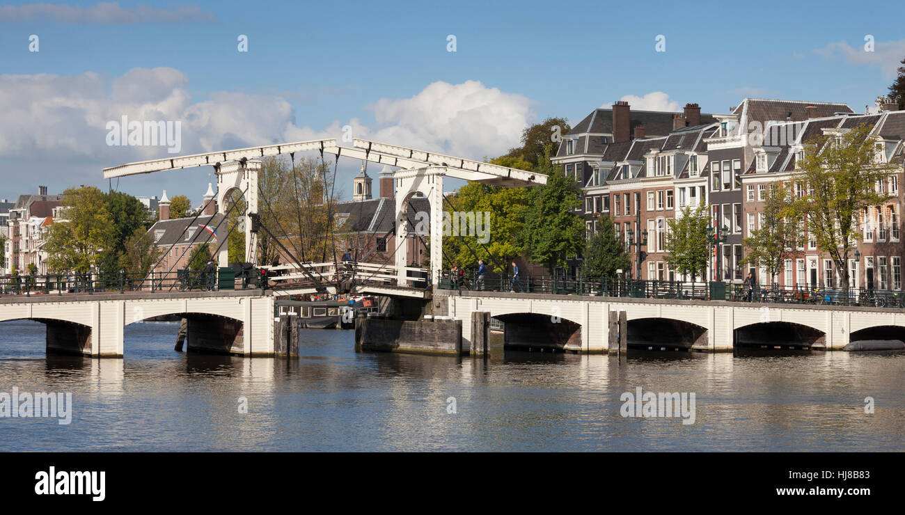The Magere Brug, Skinny Bridge, The Binnen Amstel, Amsterdam, Holland, The Netherlands Stock Photo