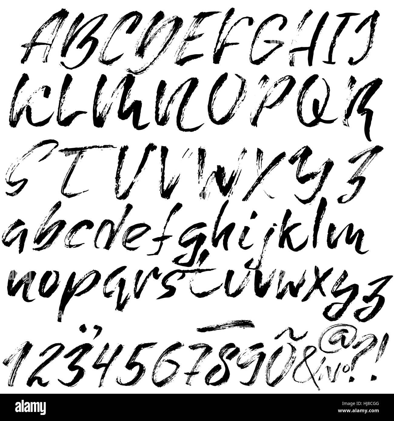 Hand drawn font made by dry brush strokes. Grunge style alphabet ...
