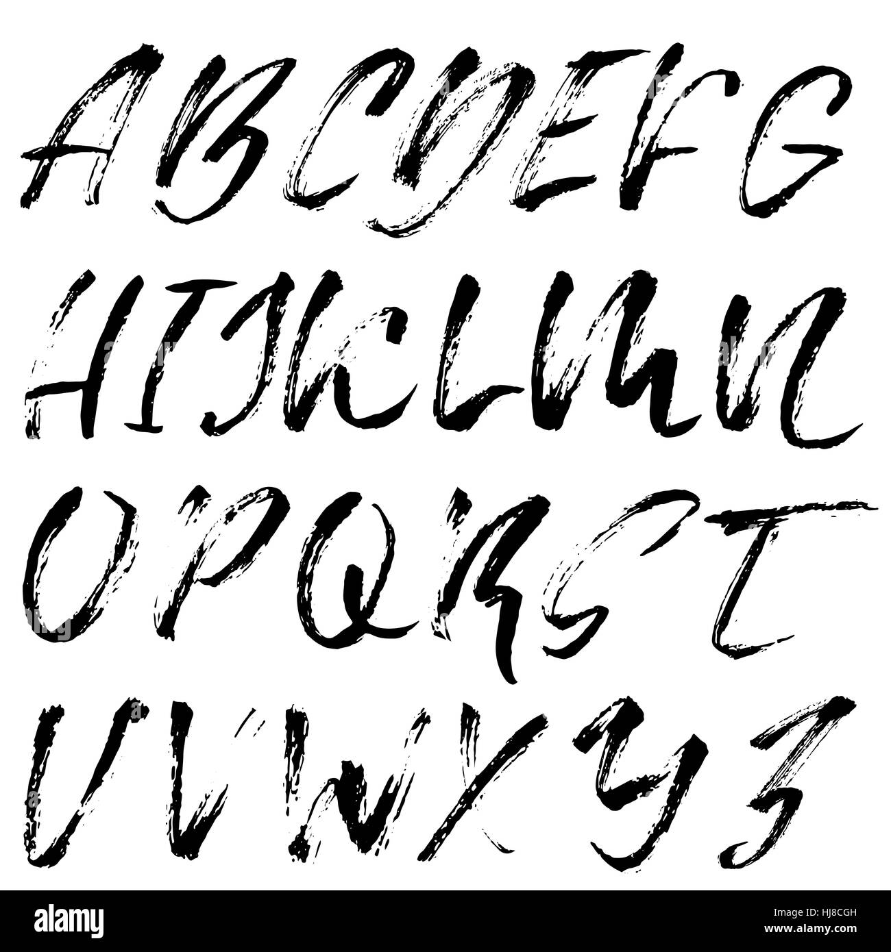 Hand drawn font made by dry brush strokes. Grunge style alphabet ...