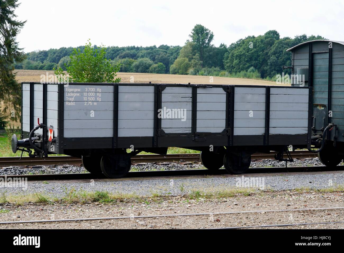 grey freight car of a historical railway Stock Photo