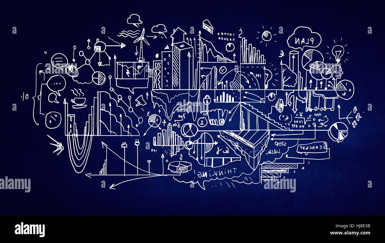 Background image with sketches of plan and startegy Stock Photo - Alamy
