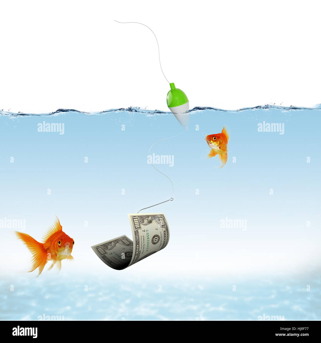 Collage of swimming gold fish and money symbols Stock Photo - Alamy