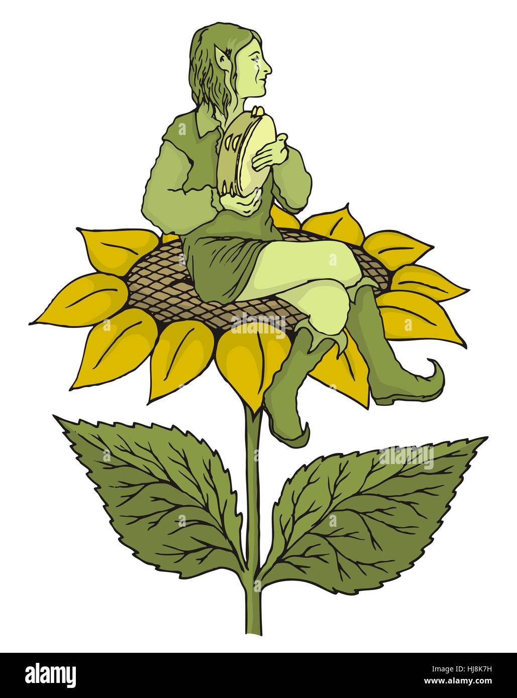 music, fantasy, flower, sunflower, plant, illustration, fable