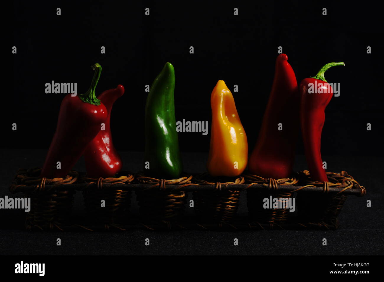 coloured, red peppers, volumes, difference, gang, group, familiy, family, Stock Photo