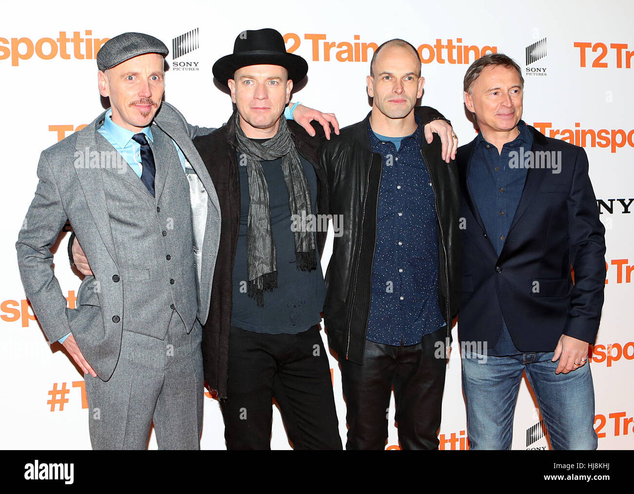 (Left to right) Ewen Bremner, Ewan McGregor, Jonny Lee Miller and Robert Carlyle at the world premiere of Trainspotting 2 at Cineworld in Edinburgh. Stock Photo