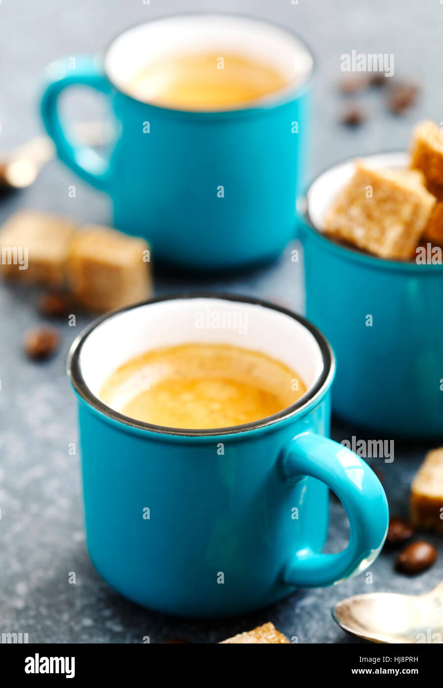 Cups of Espresso coffee with sugar Stock Photo Alamy