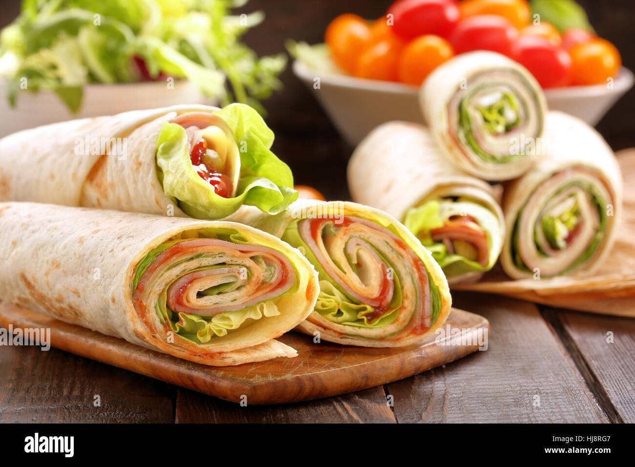 Sandwiches twisted roll tortilla wraps with ham cheese and 