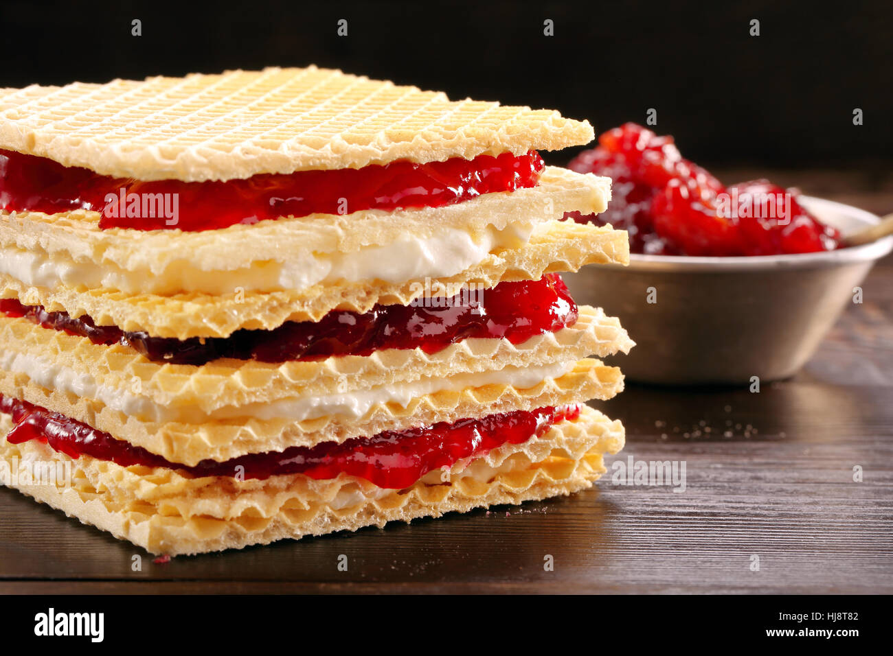 Yellow Waffle With Cottage Cheese And Jam Stock Photo 131731042