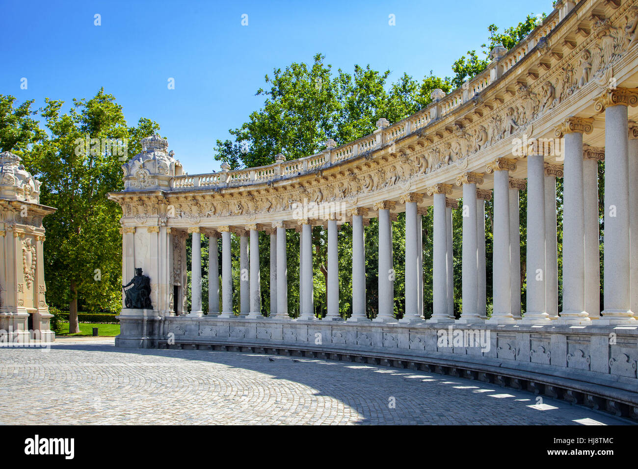 Grand Colonnade of Monument to Alfonso XII, Buen Retiro Park, Madrid, Spain Stock Photo