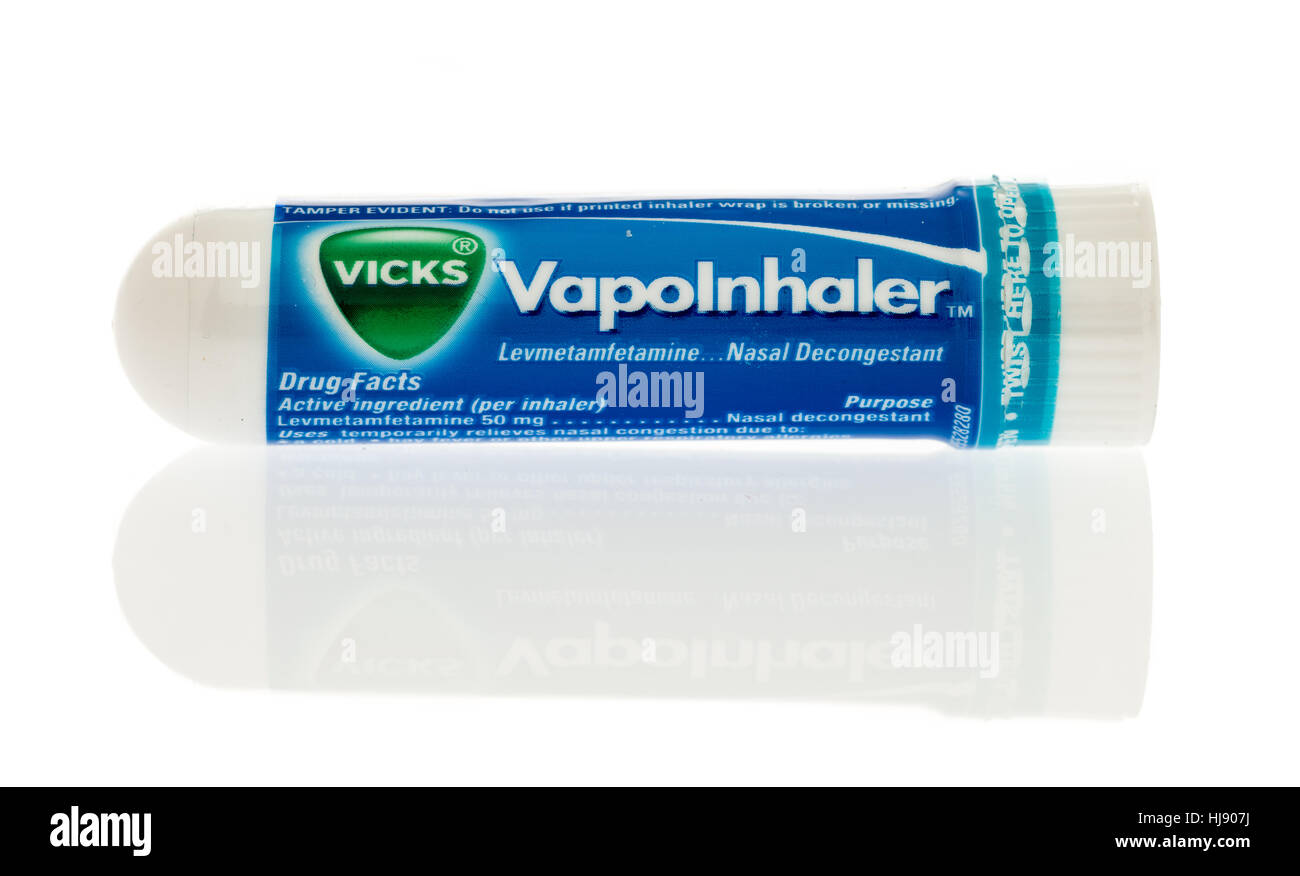 Winneconne, WI -22 January 2017:  Tube of Vicks Vapo Inhaler on an isolated background. Stock Photo