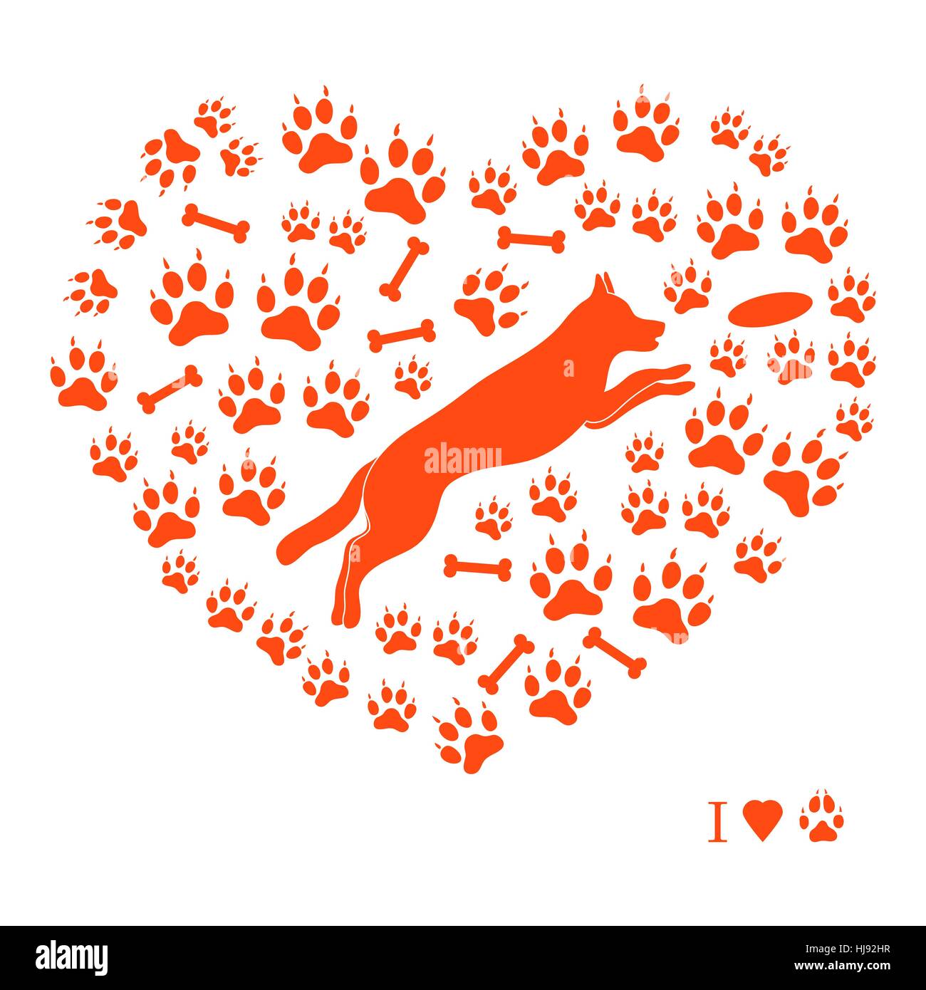 Nice picture of jumping dog silhouette on a background of dog tracks