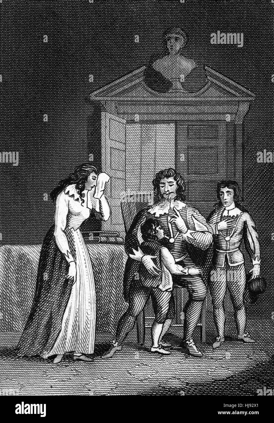 The beheading of King Charles I (1600 – 1649) was scheduled for Tuesday, 30 January 1649. Two of his children were permitted to visit him on 29 January and he bade them a tearful farewell. After his death they remained in England under the control of the Parliamentarians. Stock Photo