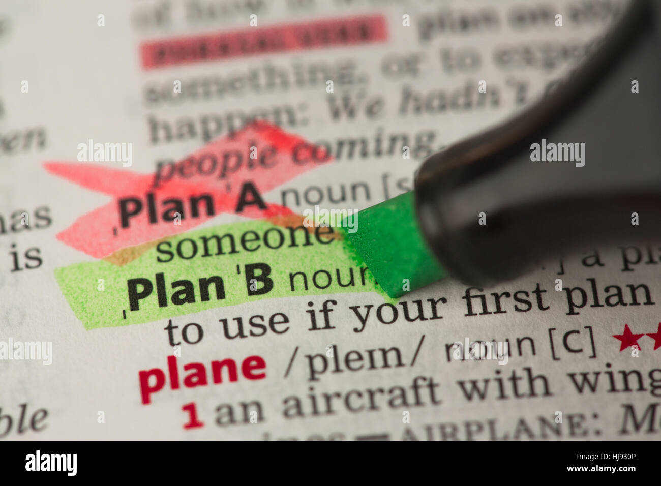 Plan B definition highlighted in green and Plan A marked in the