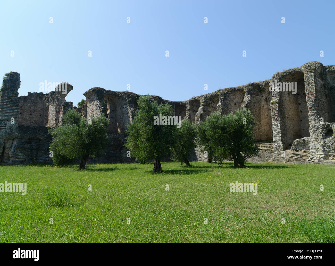 Ruins of Catullus Caves, roman villa in Sirmione, Garda Lake, Italy. Stock Photo