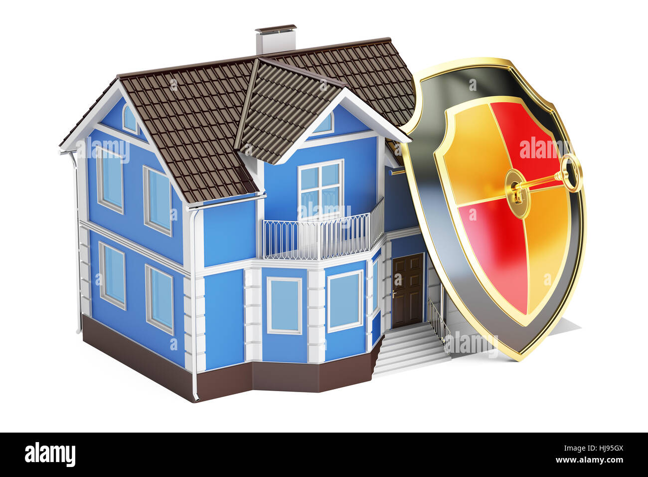 Home security and protection concept, house with shield. 3D rendering Stock Photo