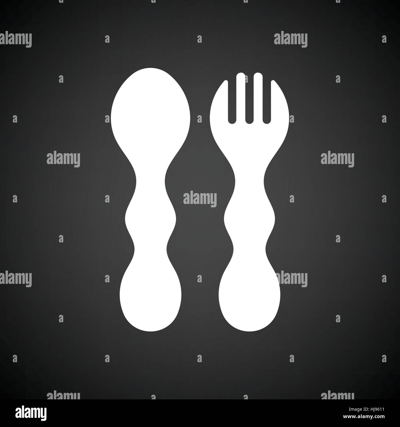 Baby spoon and fork icon. Black background with white. Vector ...