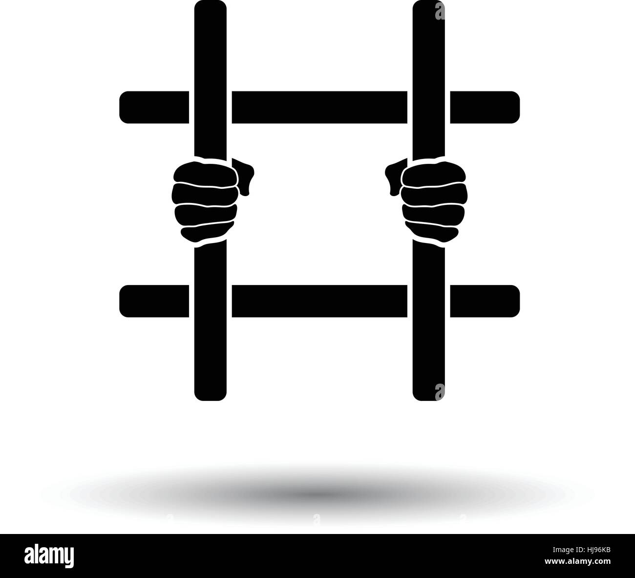 Hands holding prison bars icon. White background with shadow design. Vector illustration. Stock Vector
