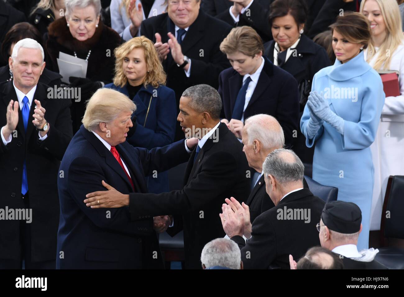 President Donald Trump shakes hands with outgoing President Barack ...