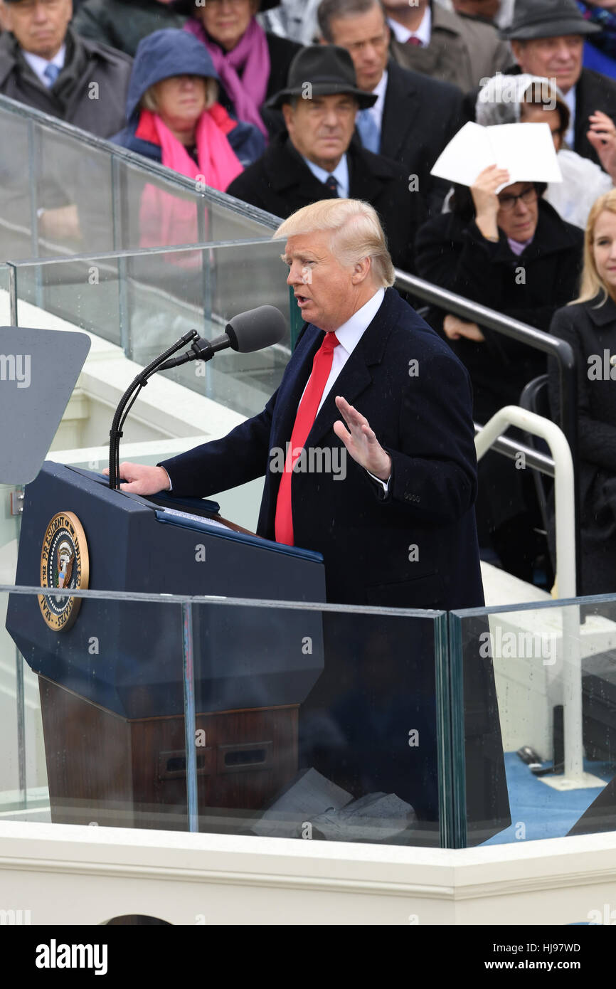 President Donald Trump delivers his Inaugural address after being sworn ...