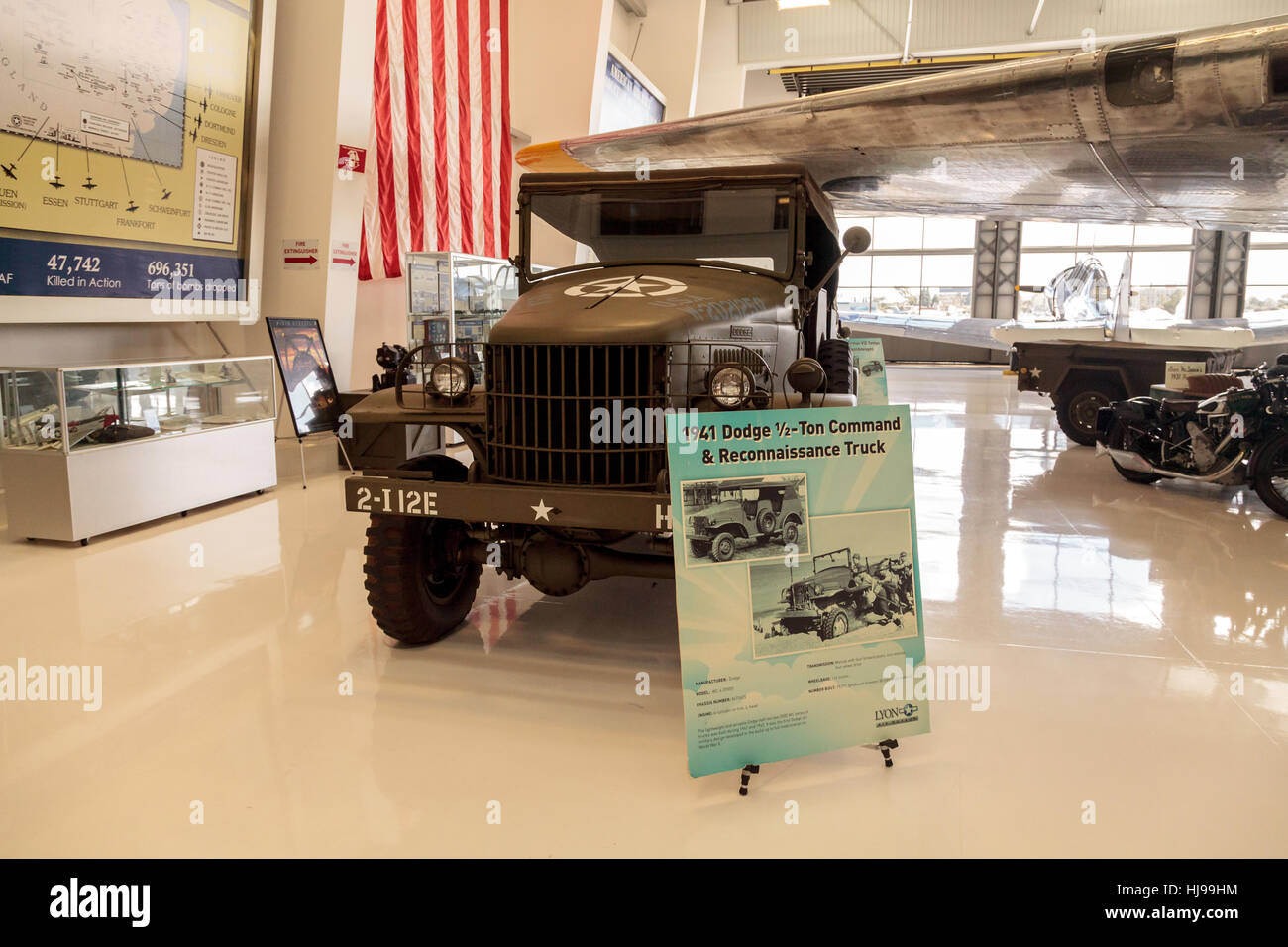 Santa Ana, CA, USA - January 21, 2017: Army Green 1941 Dodge half-ton command and reconnaissance truck displayed at the Lyon Air Stock Photo