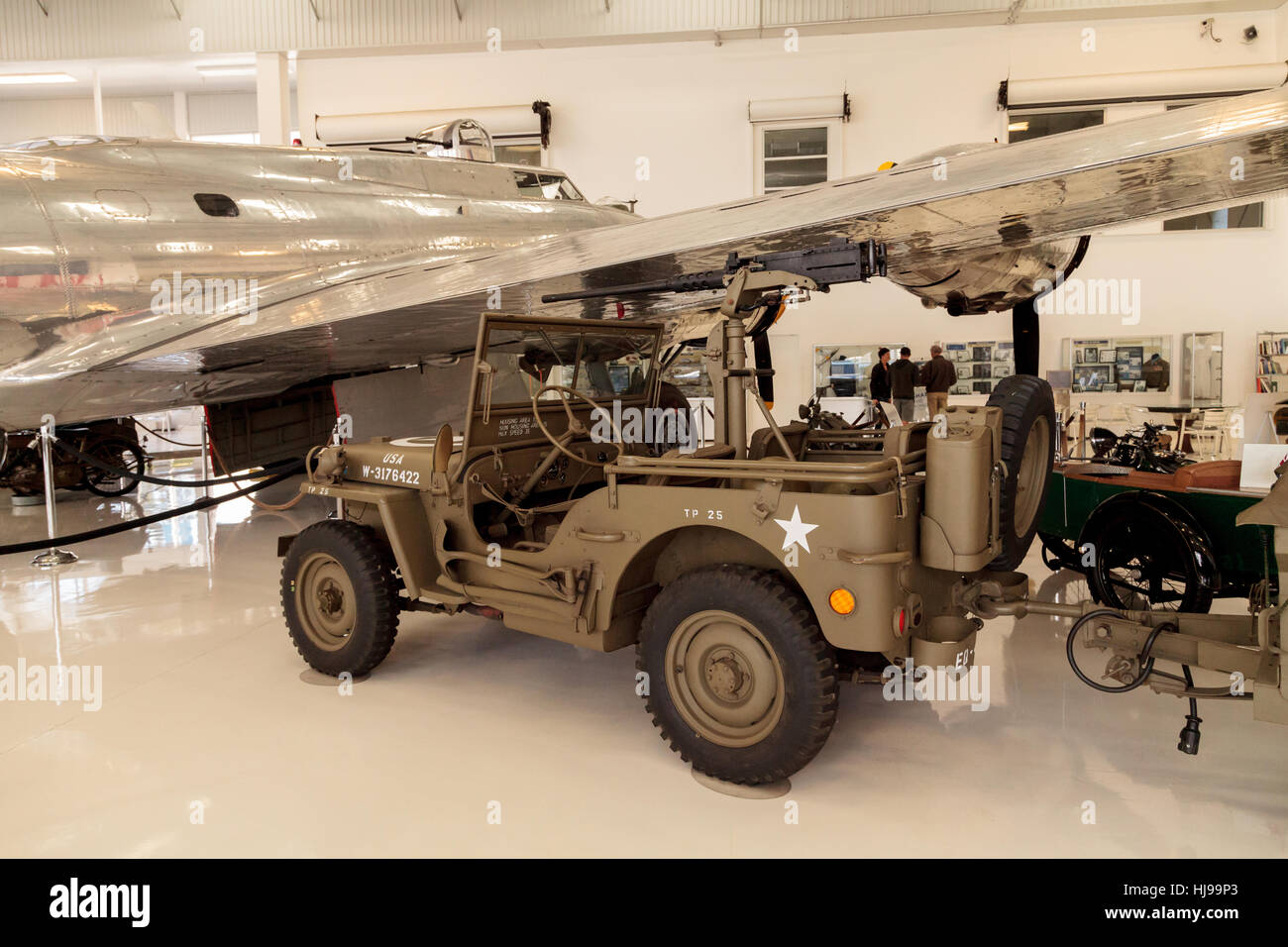 Santa Ana, CA, USA - January 21, 2017: Army Green 1942 Ford GPW Military Jeep displayed at the Lyon Air Museum in Santa Ana, Cal Stock Photo