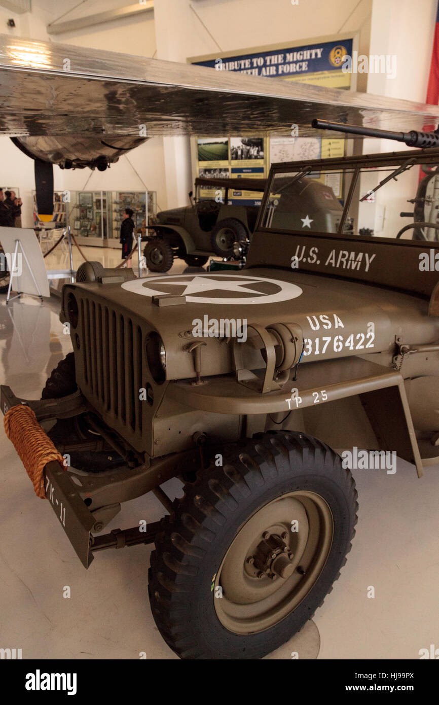 Santa Ana, CA, USA - January 21, 2017: Army Green 1942 Ford GPW Military Jeep displayed at the Lyon Air Museum in Santa Ana, Cal Stock Photo