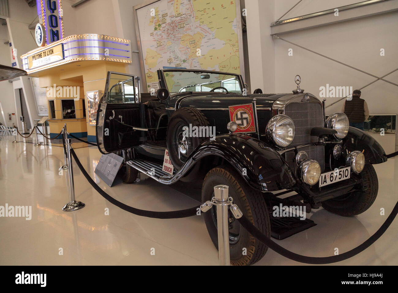 Old 1939 Mercedes-Benz Model G4 Offener Touring Wagon that once belonged to Adolph Hitler displayed at the Lyon Air Museum Stock Photo