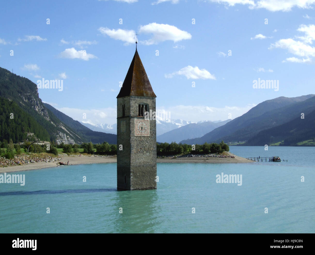 tower, steeple, rapt, beadhouse, fresh water, lake, inland water, water, flood, Stock Photo