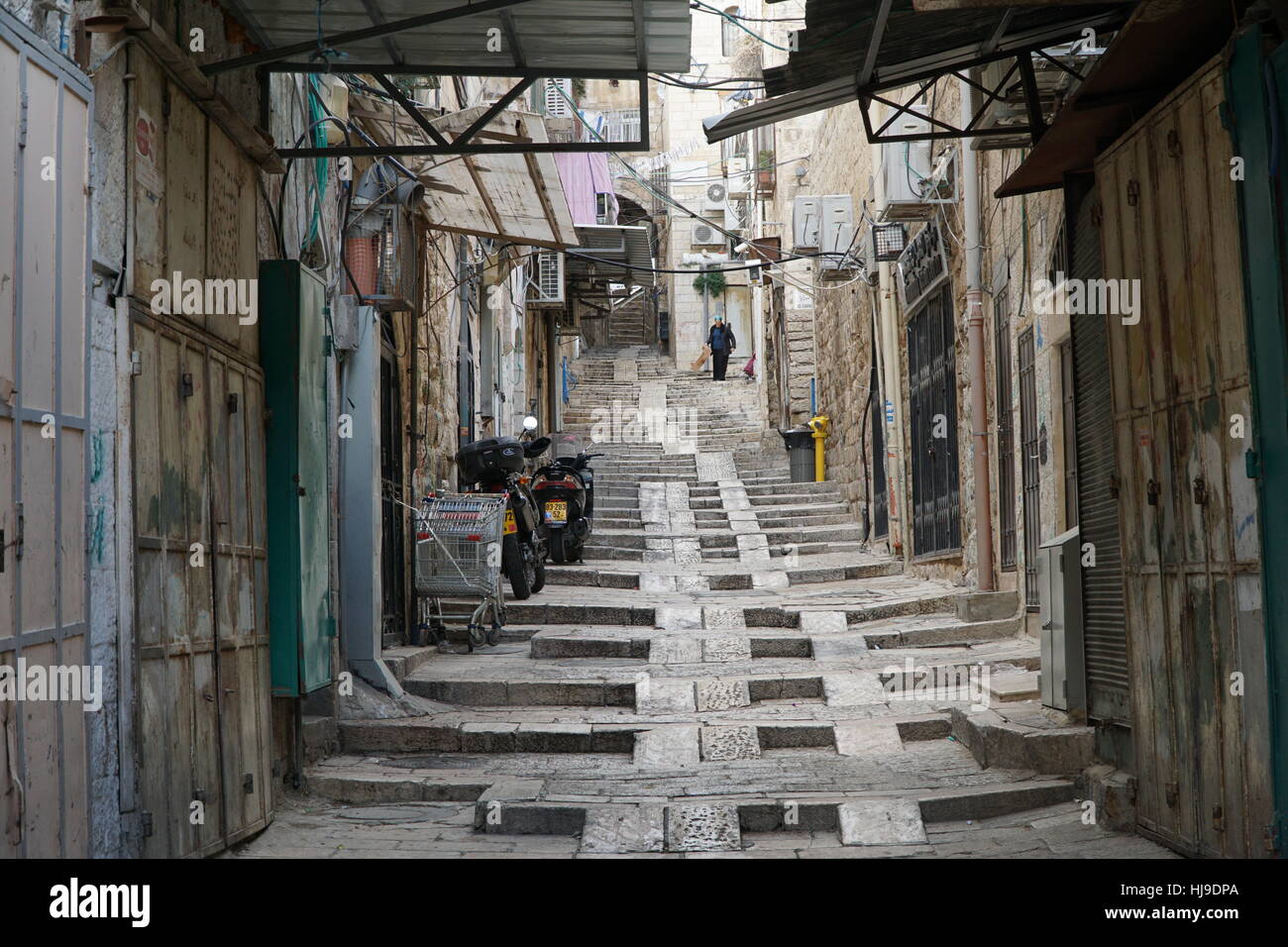 narrow street with steps, Old City of Jerusalem Stock Photo