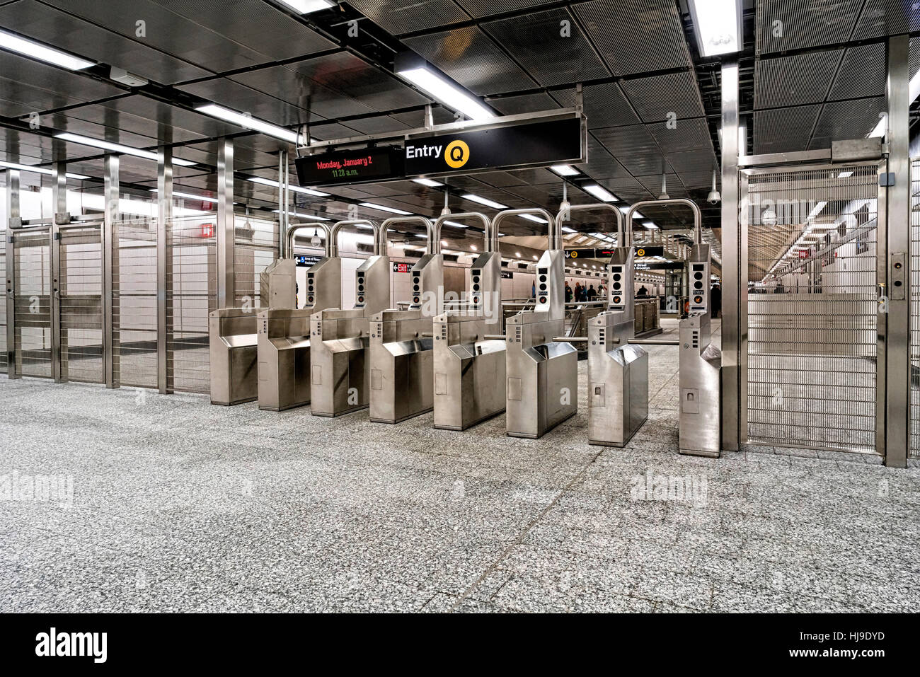 Turnstyle Entrance to the Q Trains at the 72nd Street Station, New Second Avenue Subway Line, Manhattan, NYC Stock Photo