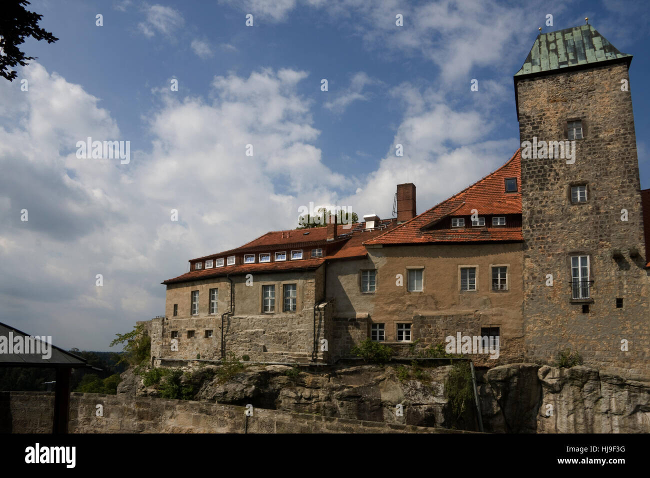 historical, romantic, sunbeams, cloudy, saxony, capped, style of construction, Stock Photo