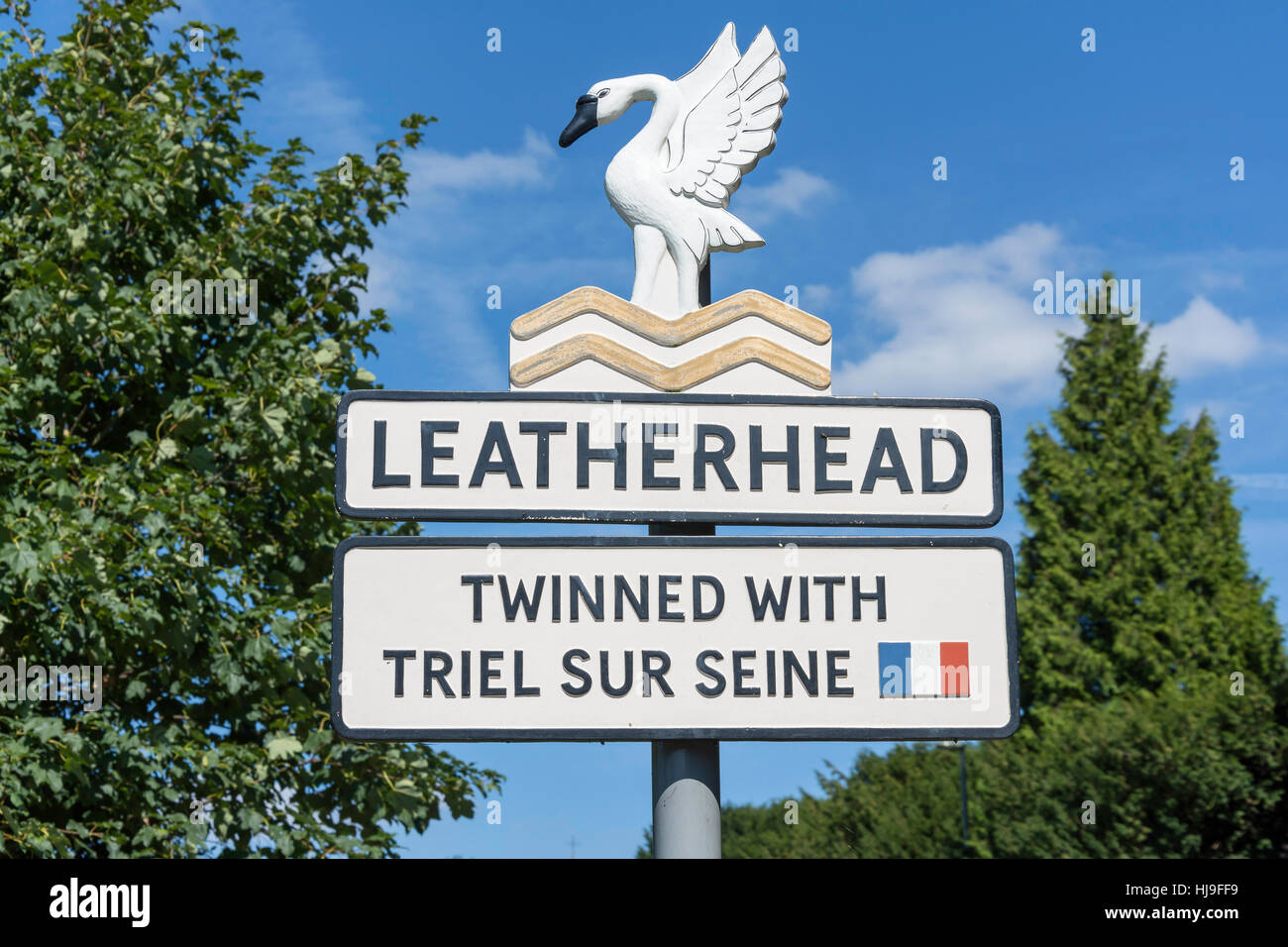 Town sign, Dorking Road, Leatherhead, Surrey, England, United Kingdom Stock Photo