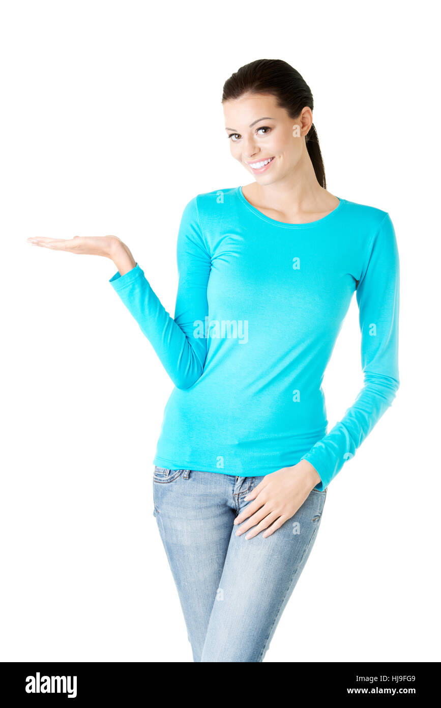 woman, gesture, blue, humans, human beings, people, folk, persons, human, human Stock Photo