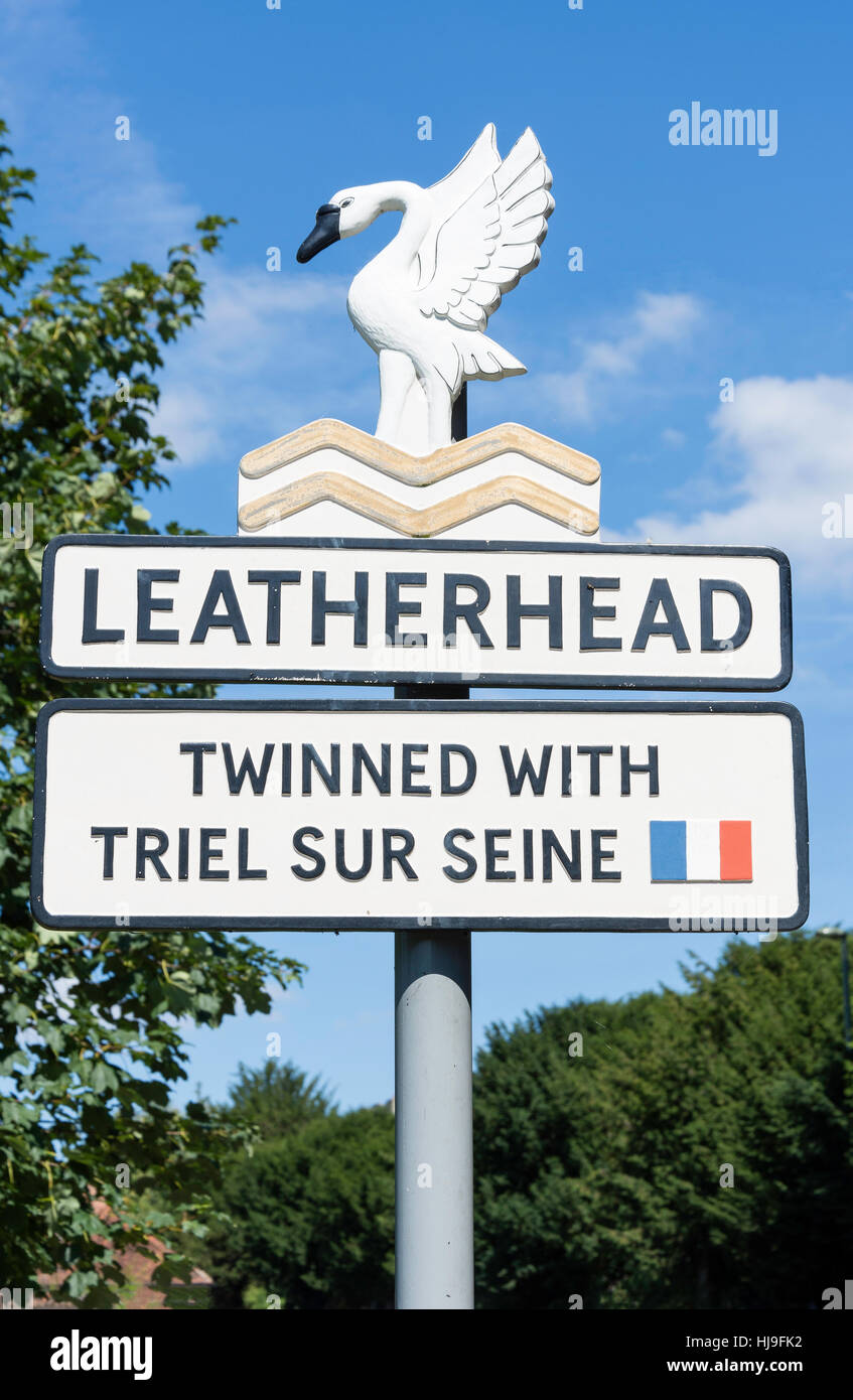 Town sign, Dorking Road, Leatherhead, Surrey, England, United Kingdom Stock Photo