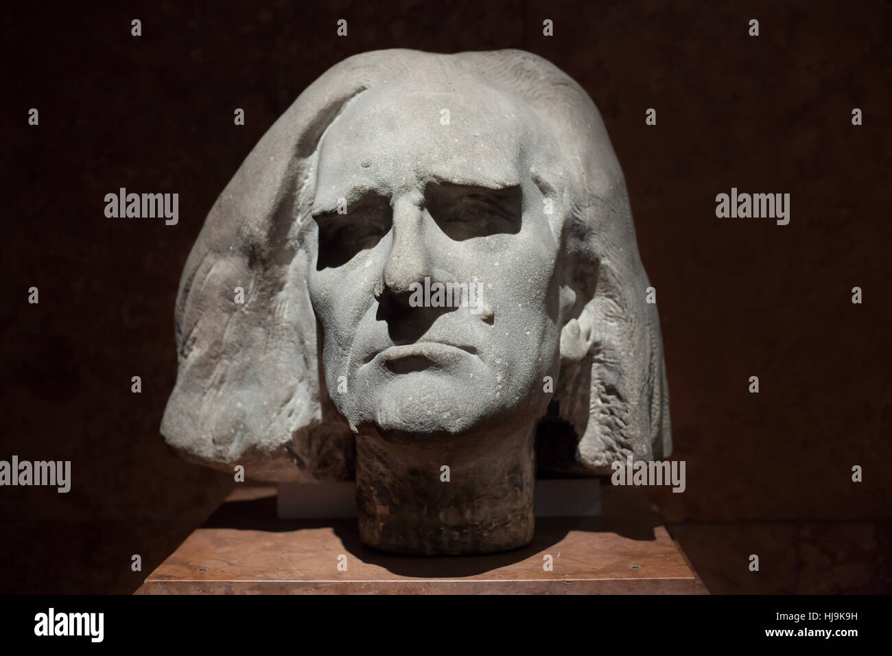 Head of Hungarian composer Franz Liszt (1884) by Hungarian sculptor Alojs Strobl on display in the Hungarian National Gallery (Magyar Nemzeti Galeria) in Budapest, Hungary. Stock Photo