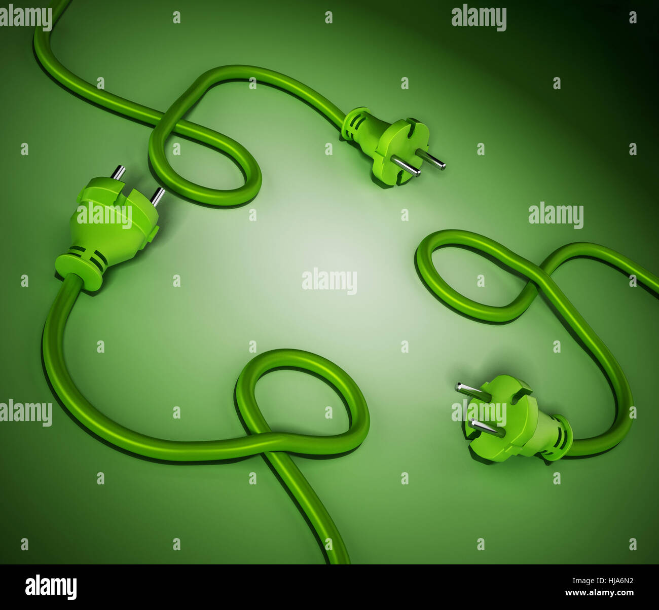 Electric plug and cables forming a recycle symbol. 3D illustration