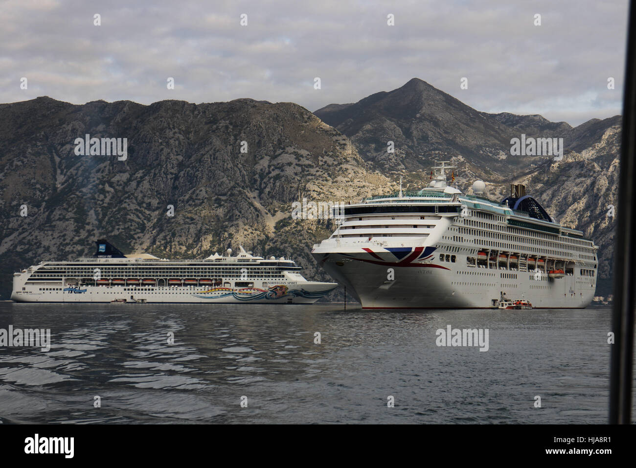 cruise ships in Kotor  Bay of Kotor Montenegro Stock Photo