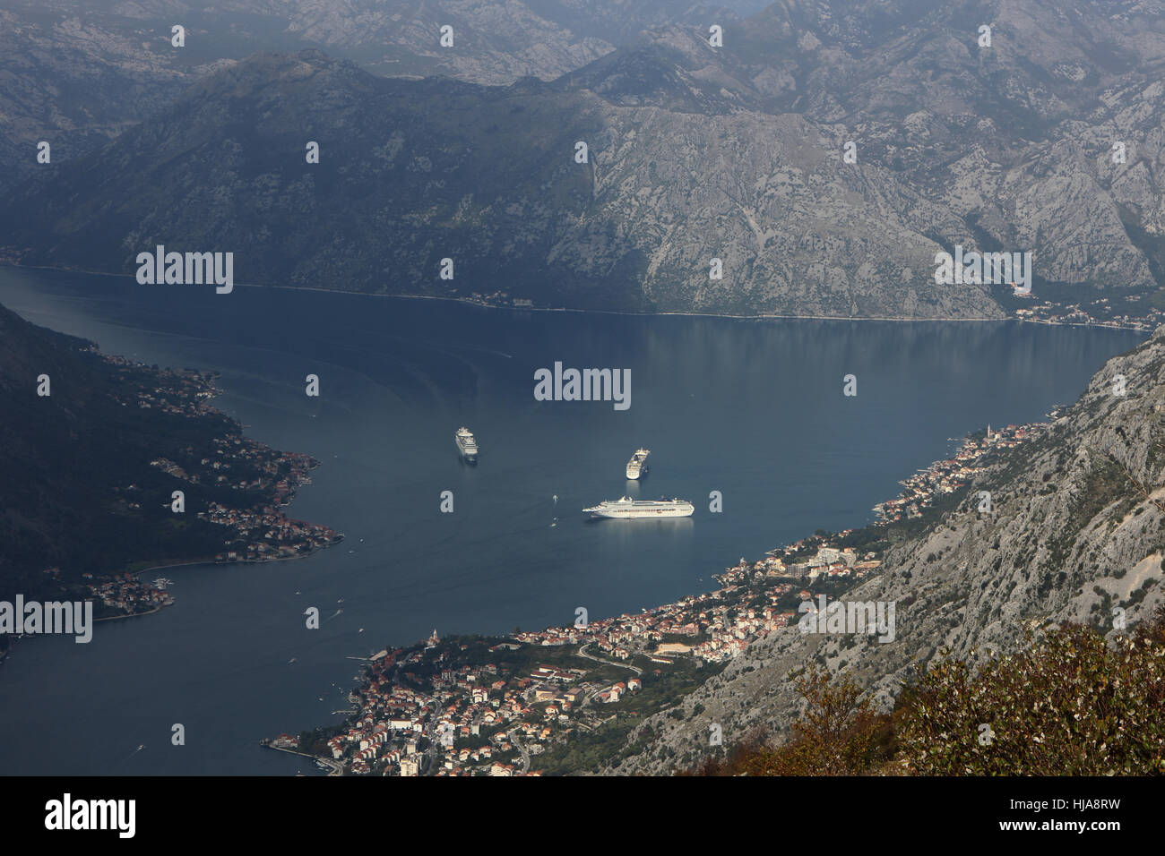 cruise ships in Kotor  Bay of Kotor Montenegro Stock Photo